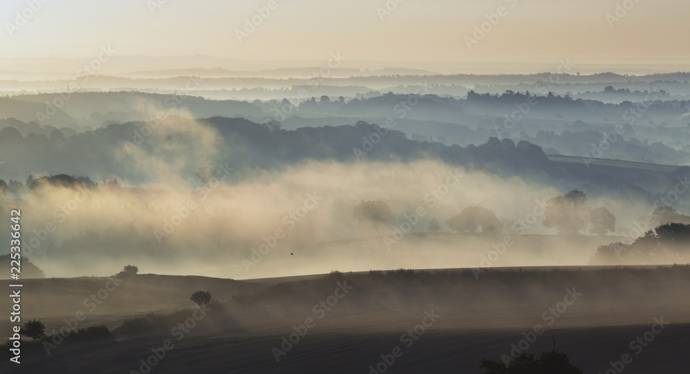 Scenic Fields in Morning Fog at Autumn Scenic Fields in Morning Fog at Autumn