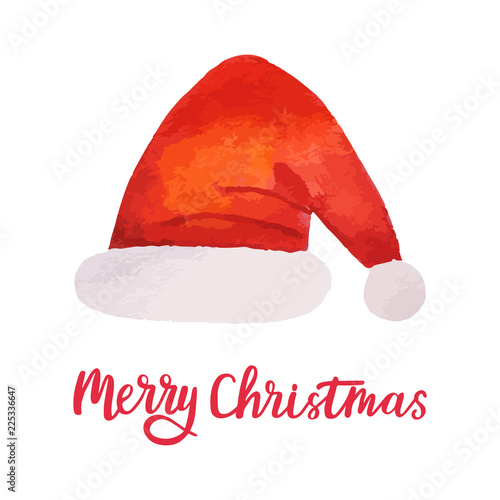 Watercolor Christmas Santa hat. Bright Holiday decoration. Xmas design elements. Vector illustration