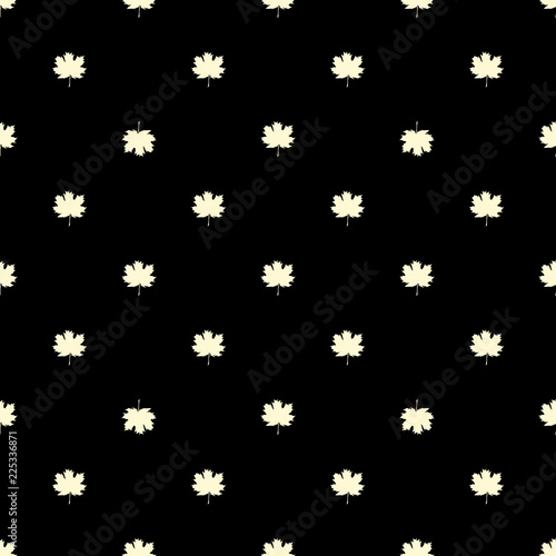 Seamless pattern with autumn maple leaves. White leaves on black background. Vector illustration