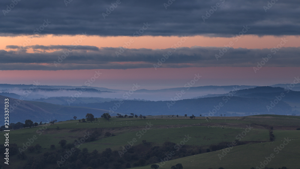 British Countryside Farming Hills at Sunrise