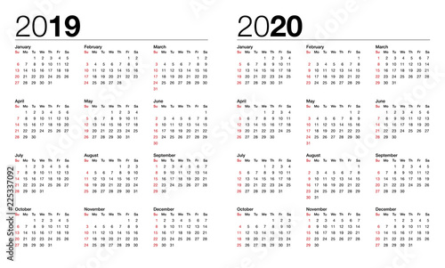 calendar for 2019 and 2020