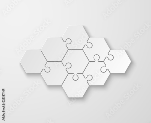 Puzzle pieces. White blank thinking puzzles, jigsaw. Process and step abstract infographic, comparing tab vector template. Piece and puzzle teamwork, solution and logic, fragment complete mosaic