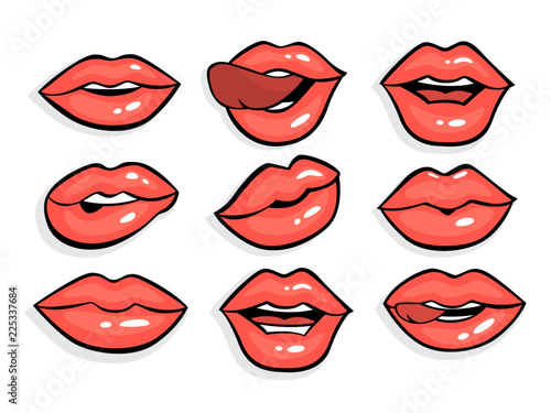Set of sexy red pop art lips