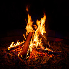 Camp fire at night