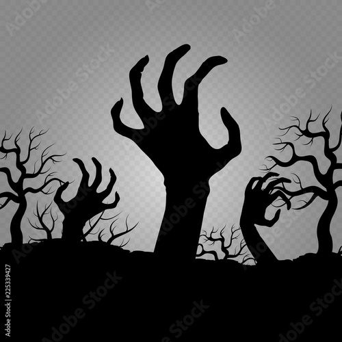 Zombi hands isolated on transparent background. Horror element for halloween party banners, posters, flyers illustration vector