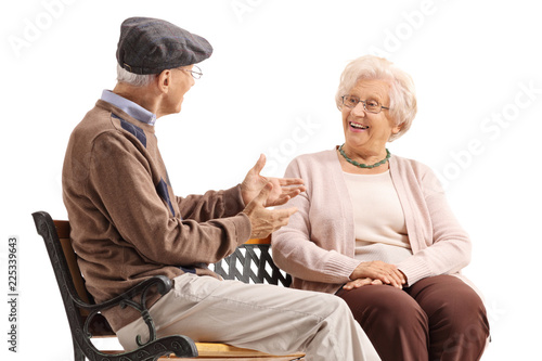 Elderly man and woman having a conversation