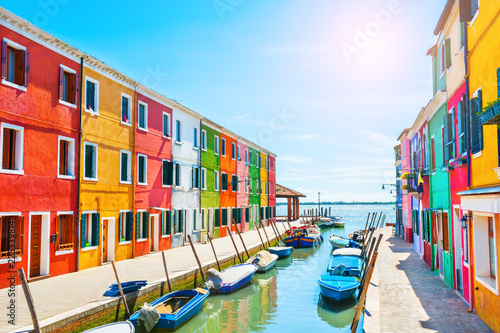Scenic canal with colorful buildings in Burano, Venice, Italy © smallredgirl