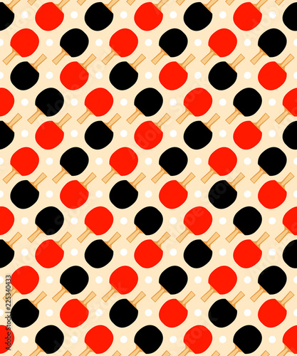 Table tennis rackets and balls sports match seamless pattern, vector