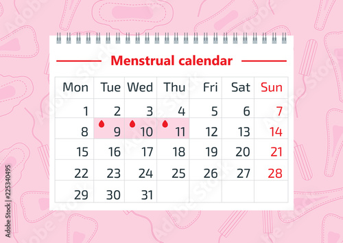 Women health concept vector illustration, some aspects of womens wellness in monthlies period. Woman critical days, gynecological menstruation cycle period. Sanitary woman hygiene. Menstrual calendar.