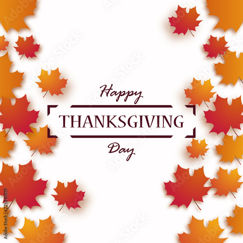Thanksgiving Day. Happy Thanksgiving holiday design with bright autumn leaves and greeting text