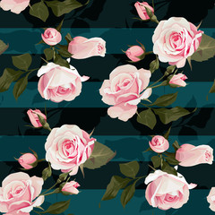Acrylglasbilder Muster Rosa Rosen auf gestreiftem Hintergrund  © Лилия Судакова