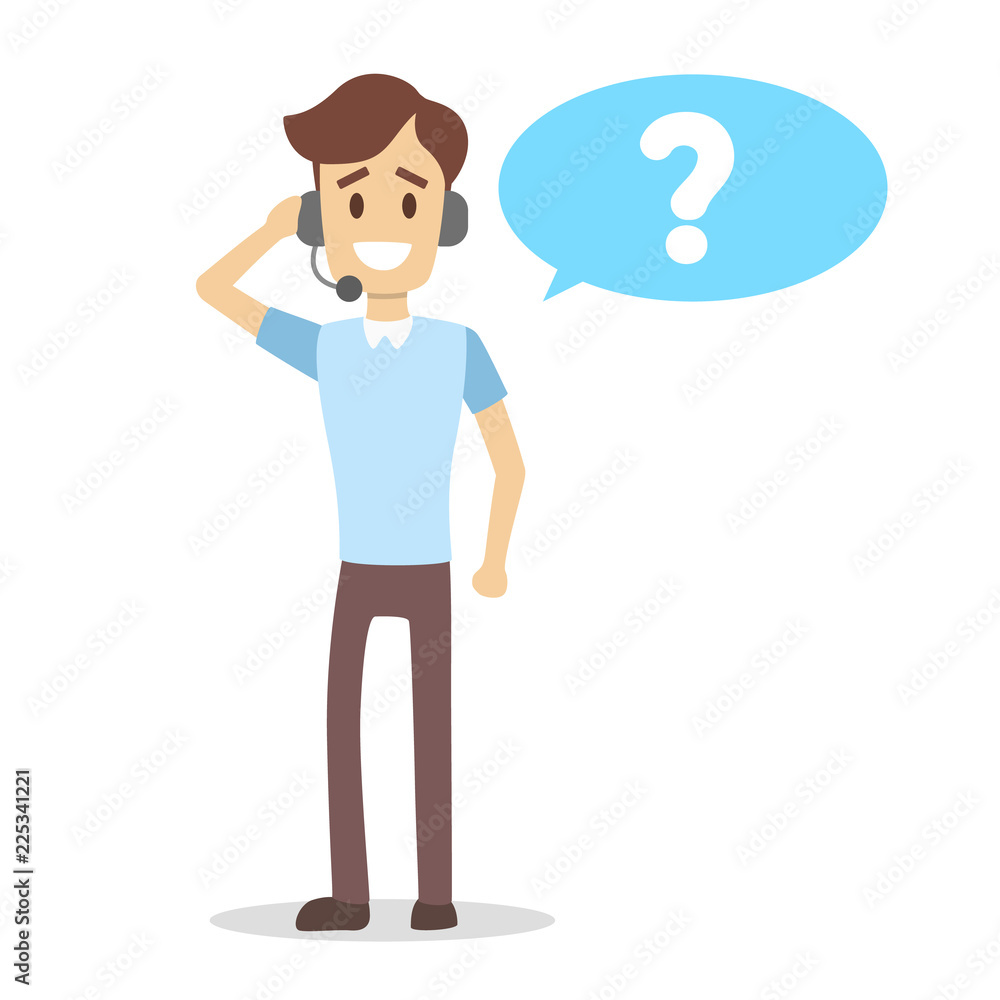 Technical support worker with headphones answer question Technical support worker with headphones answer question