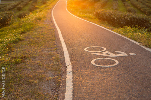 bicycle way with symbol in evening time
