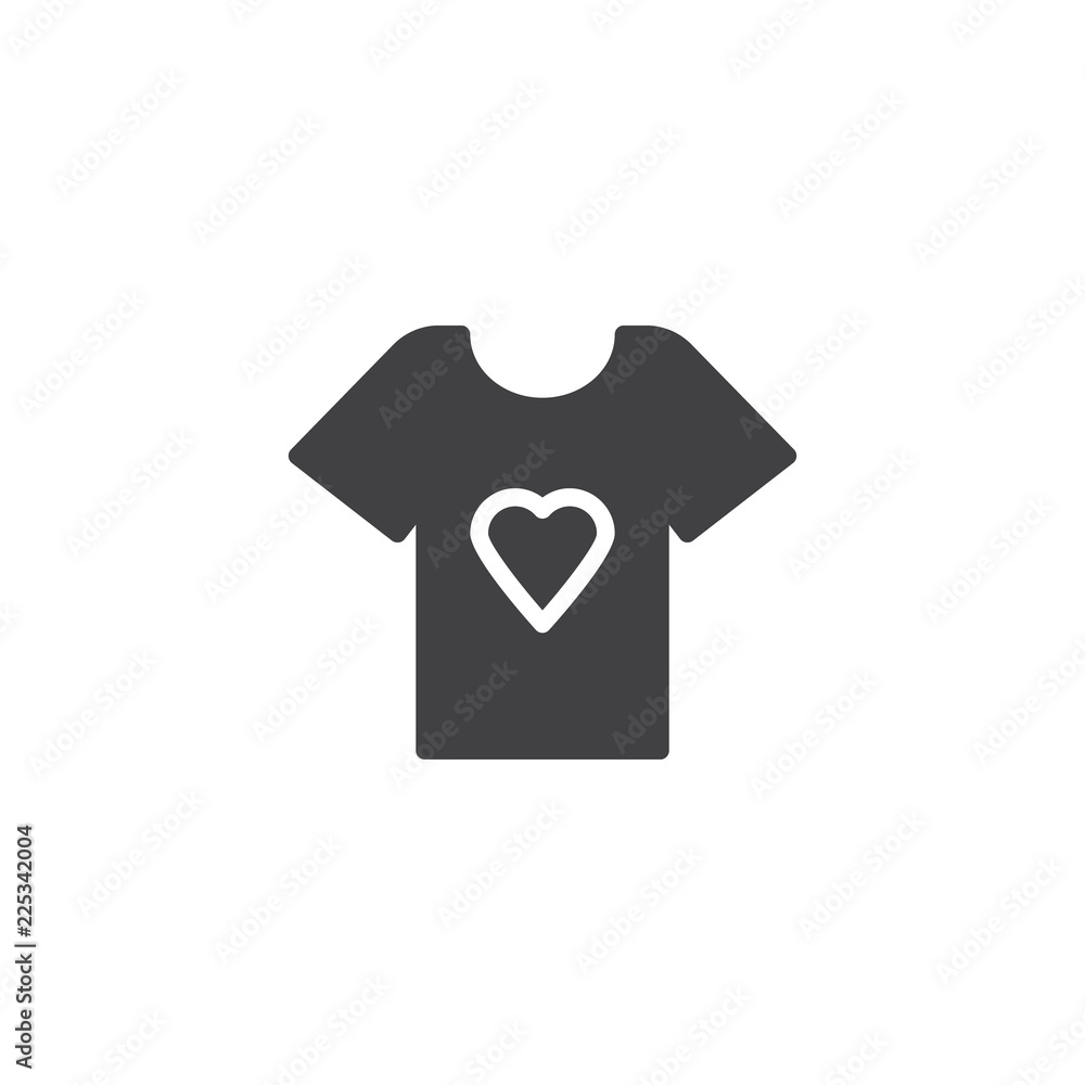 t-shirt with heart vector icon. filled flat sign for mobile concept and web design. simple solid icon. Symbol, logo illustration. Pixel perfect vector graphics t-shirt with heart vector icon. filled flat sign for mobile concept and web design. simple solid icon. Symbol, logo illustration. Pixel perfect vector graphics