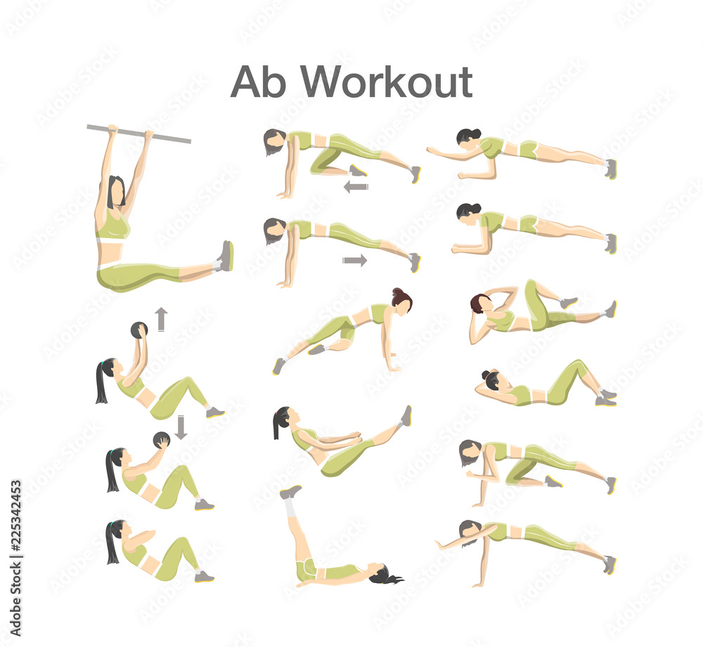 ABS workout for women. Exercise for perfect body Stock Vector