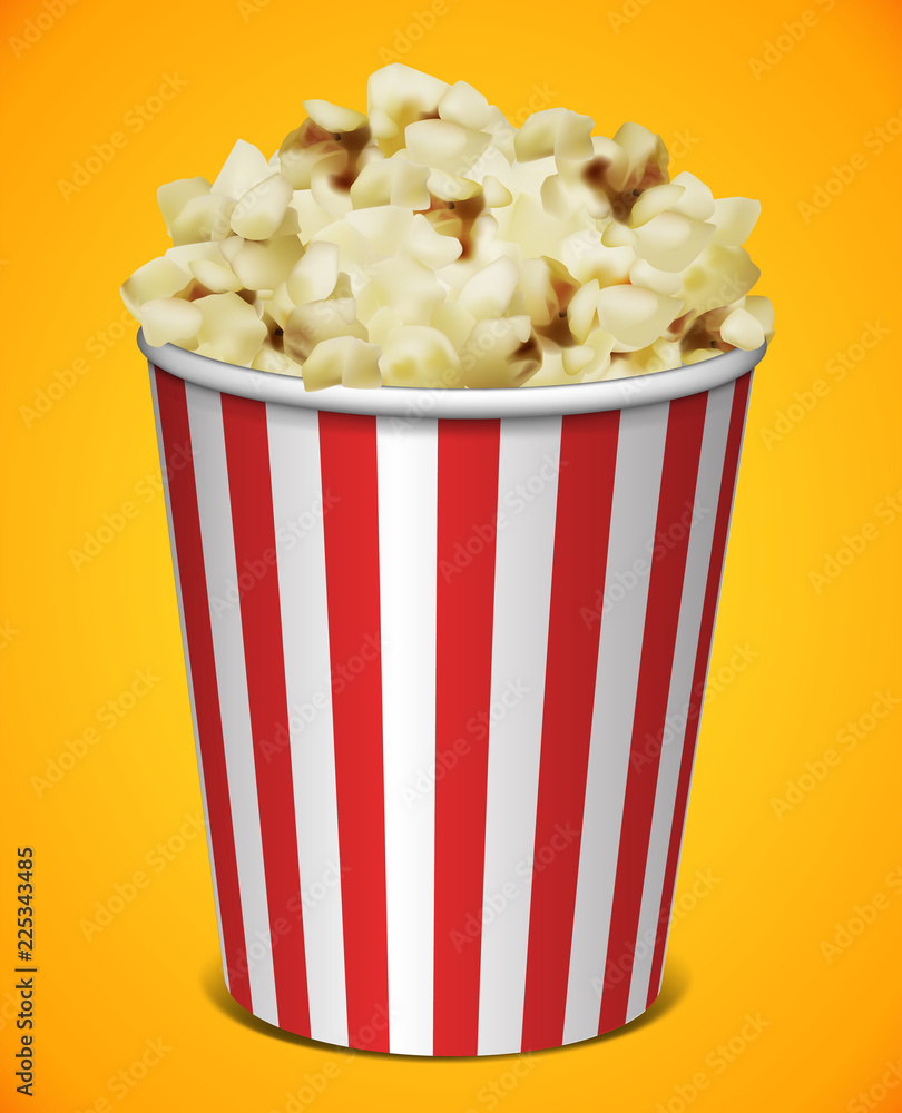 Popcorn in a striped plastic cup. Highly detailed illustration