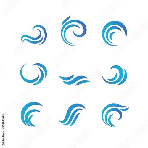 Wave emblems. Ocean water abstract vector isolated logos and symbols. Illustration of surf aqua swirl isolated, flowing storm ripple