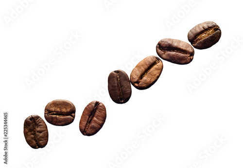 coffee grains isolated on white background close-up. there is a way