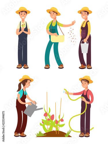 Female farmers cartoon vector set isolated on white. Female farmer, farm profession gardener illustration