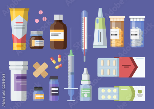 Medical tools set with syringe and scissors.