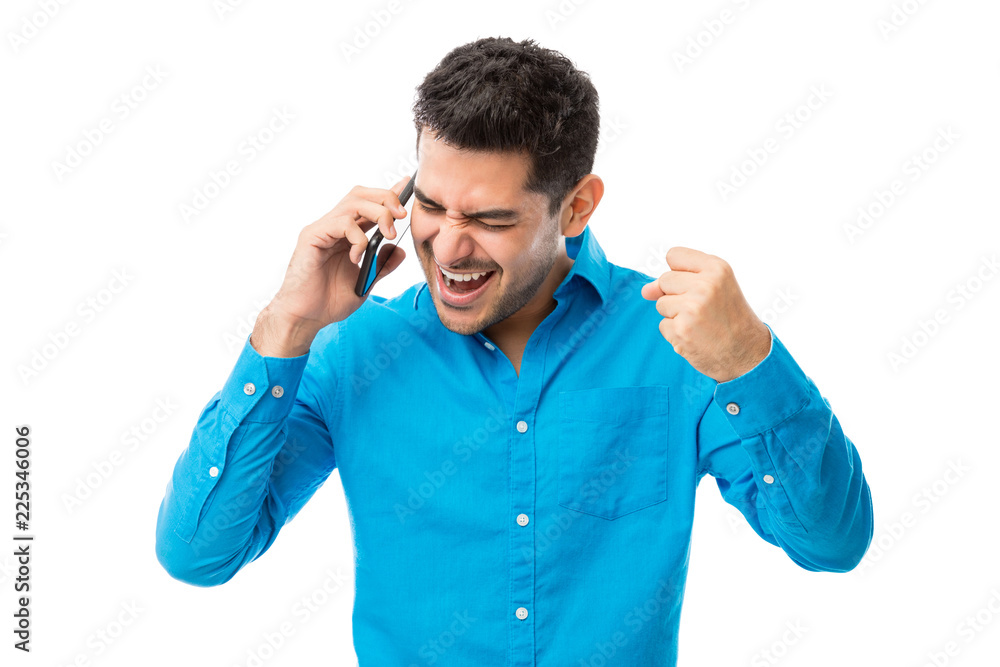 Successful Man Receiving Good News On Mobile Phone Successful Man Receiving Good News On Mobile Phone