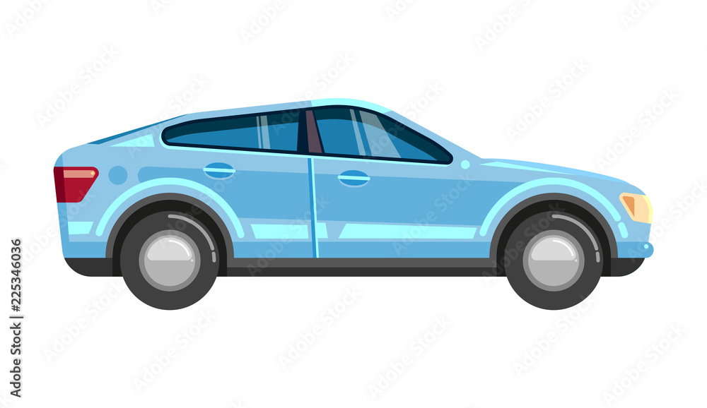 car sedan. blue automobile side view transport vector illustrations of cartoon vehicle isolated