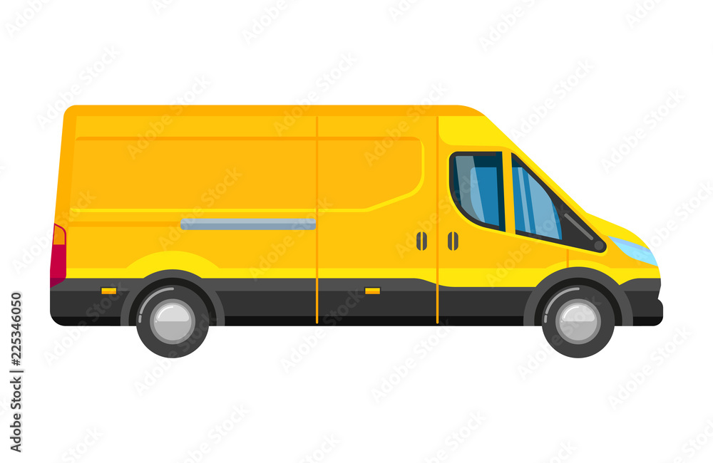 minibus taxi. passenger public yellow minivan vehicle side view vector illustrations of automobile