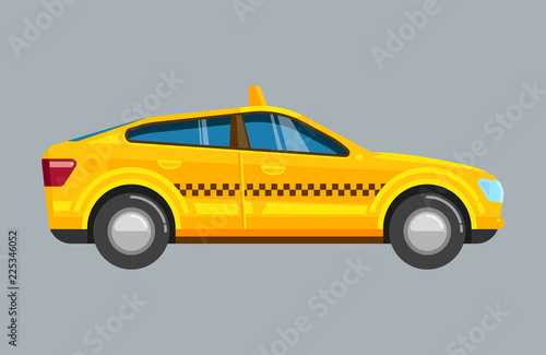taxi sedan. yellow passenger uber car with checkers at side view urban vehicle vector