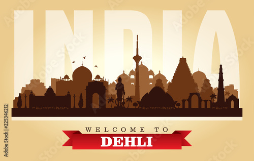 Dehli India city skyline vector silhouette
