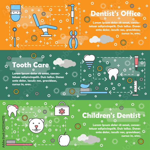 Vector thin line art dentist web banner template