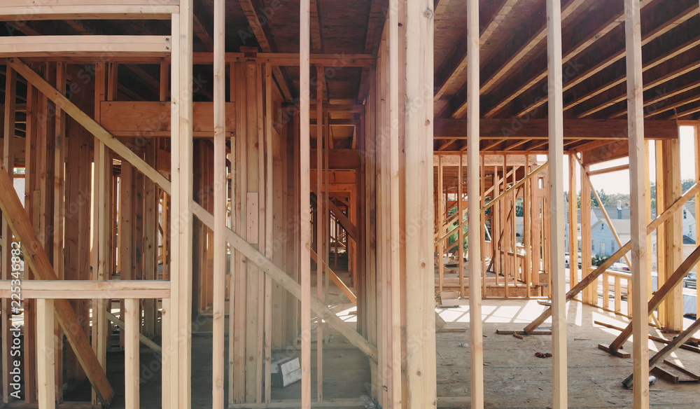 Building construction, wood framing structure at new property development site
