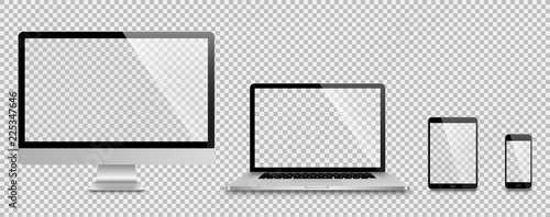 Realistic set of monitor, laptop, tablet, smartphone - Stock Vector illustration photo