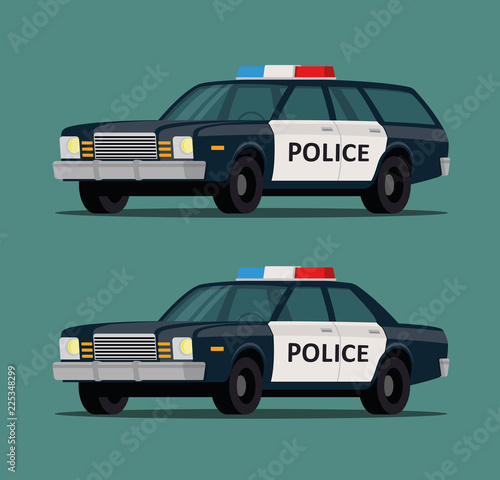 Police car in different bodies. Flat style - stock vector.