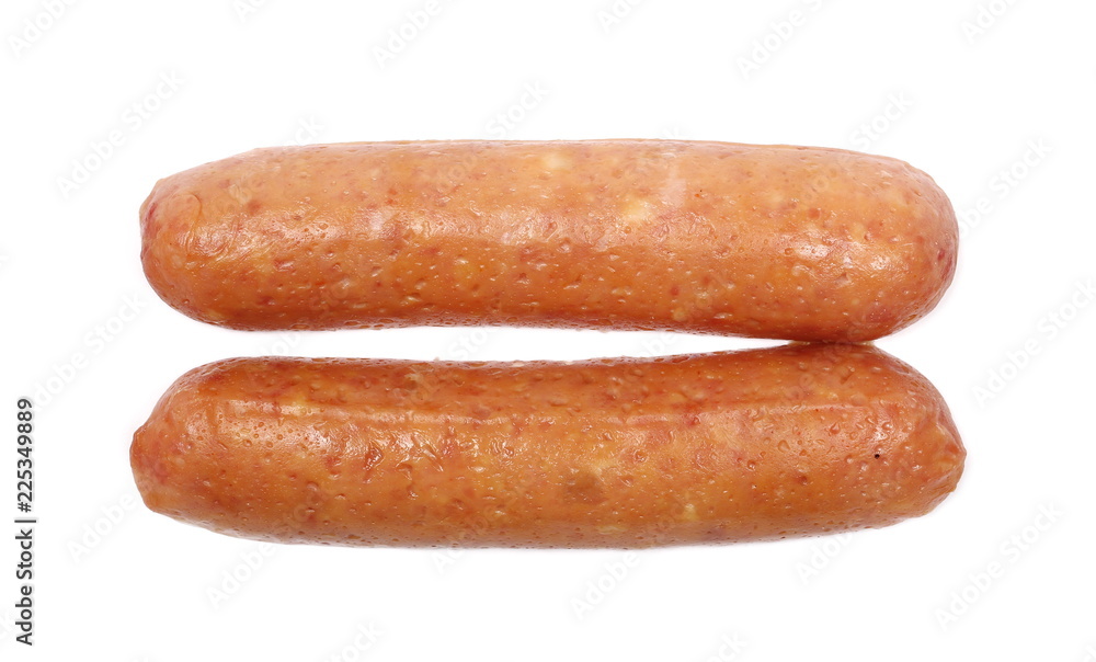 Sausages isolated on white background, top view Sausages isolated on white background, top view