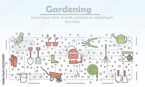 Vector thin line gardening poster banner template
