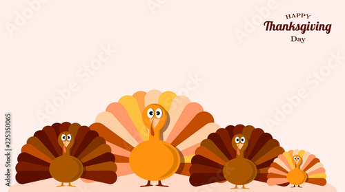 Set of turkeys . Fun background for thanksgiving day. Vector illustration design.