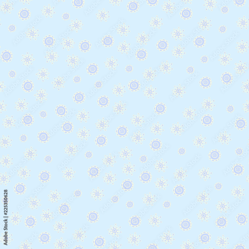Seamless pattern of simply flowers in blue pastel gamma. Vector graphics .