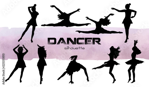 Vector illustration. Girls in dance silhouettes . Dancer set.