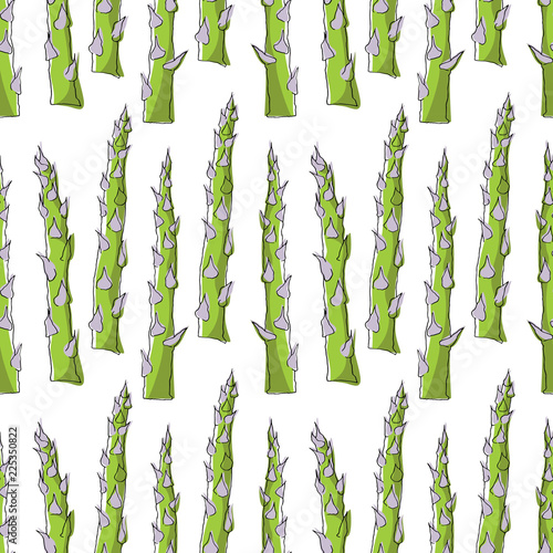 Seamless pattern with asparagus on white background.