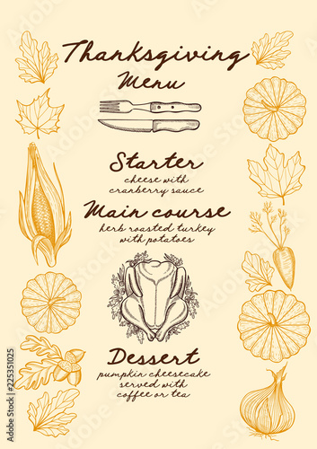 Thanksgiving food menu for holiday dinner celebration.