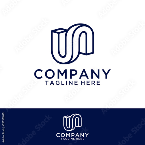 Letter UN 3d logo design