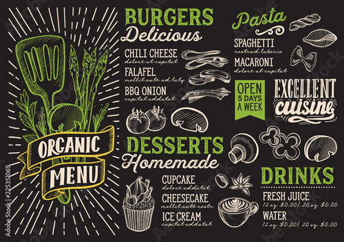Dekoracja na wymiar  vegan-menu-food-template-for-restaurant-with-doodle-hand-drawn-graphic