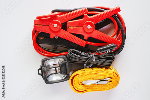 Car emergency kit on white background for vehicle and transportation concept