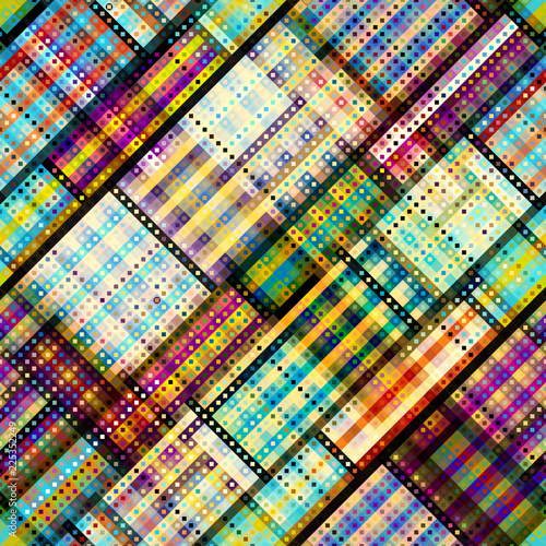 Geometric abstract pattern in low poly pixel art style. Polka dot pattern on low poly background. Vector image.