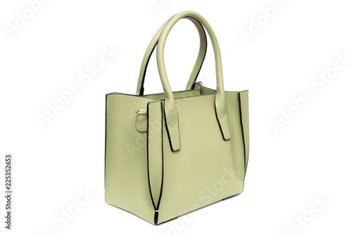Green fashion purse handbag on white background isolated