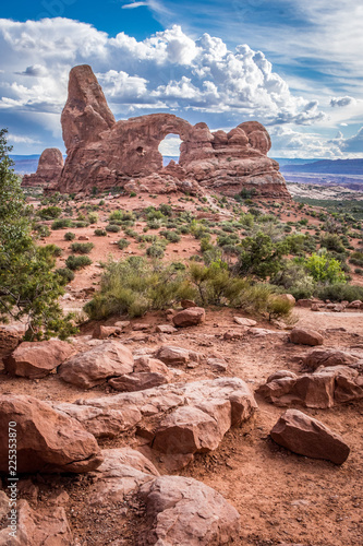 Turret Arch in Arches National Park in Utah along the Windows Loop Trail. Daytime view