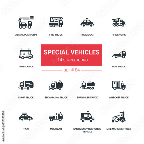 Special vehicles - flat design style icons set