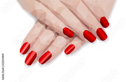 A polygonal arm pattern for manicure of female hellac red