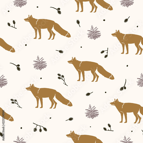 Silhouette vector seamless pattern. Nature print. Forest motives. Fabric design element.