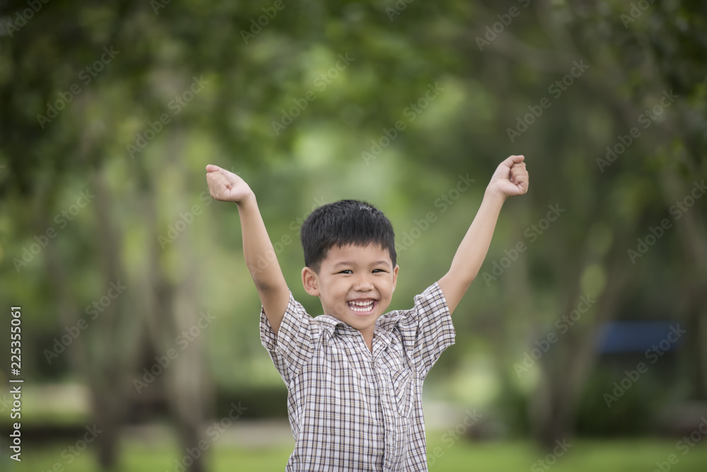 Little cute boy enjoying raising hands with nature over the blurred nature background. Little cute boy enjoying raising hands with nature over the blurred nature background.